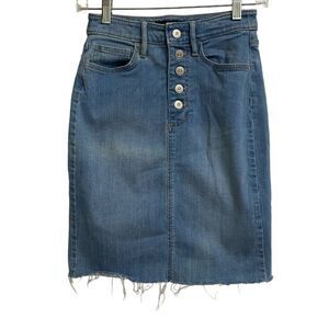 Banana Republic Blue Denim Pencil Midi Skirt Size 0P Petite Preppy Feminine Jean